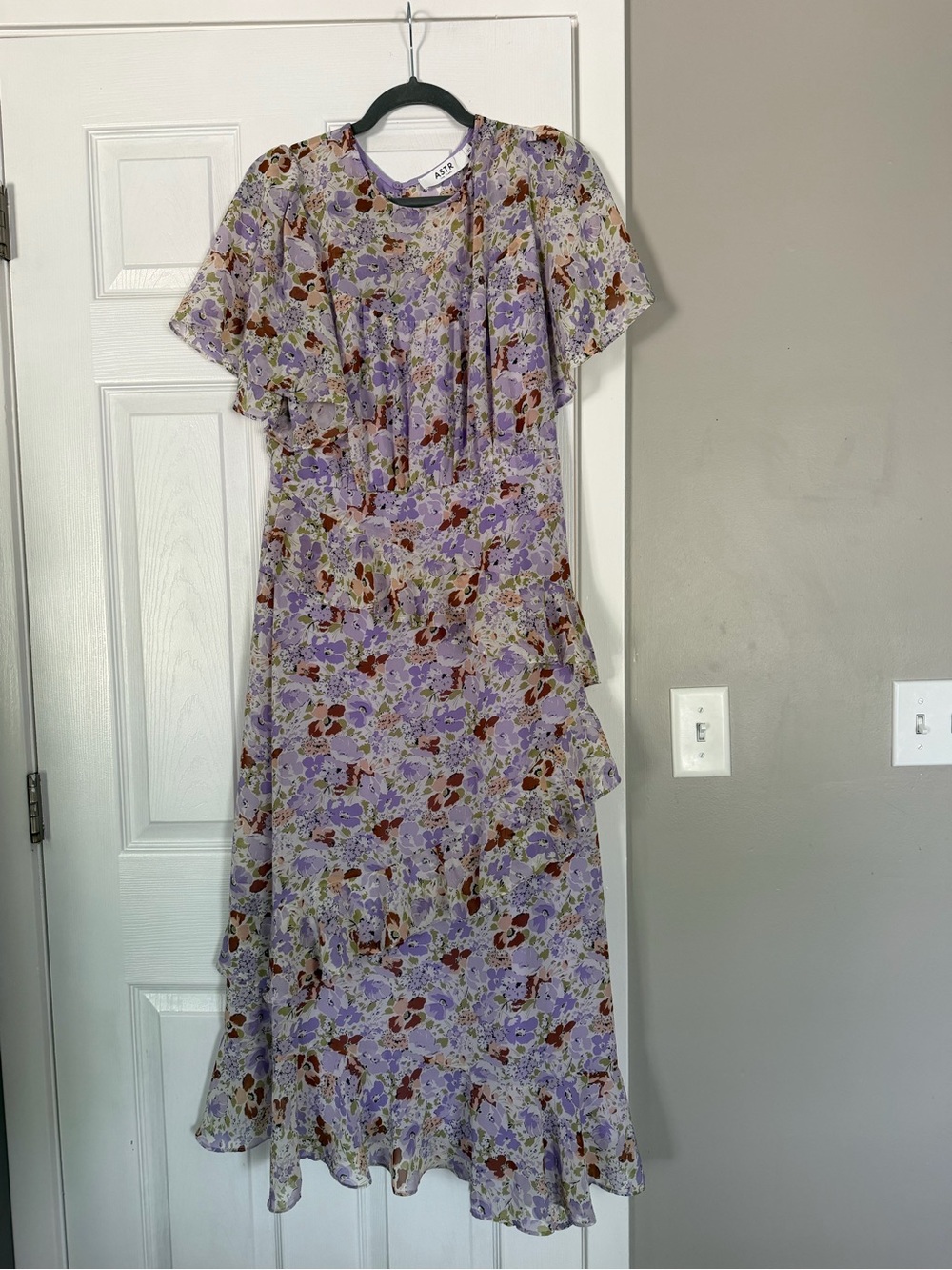 ASTR The Label Purple Lavender Ruffle Floral Maxi Dress Cottacore